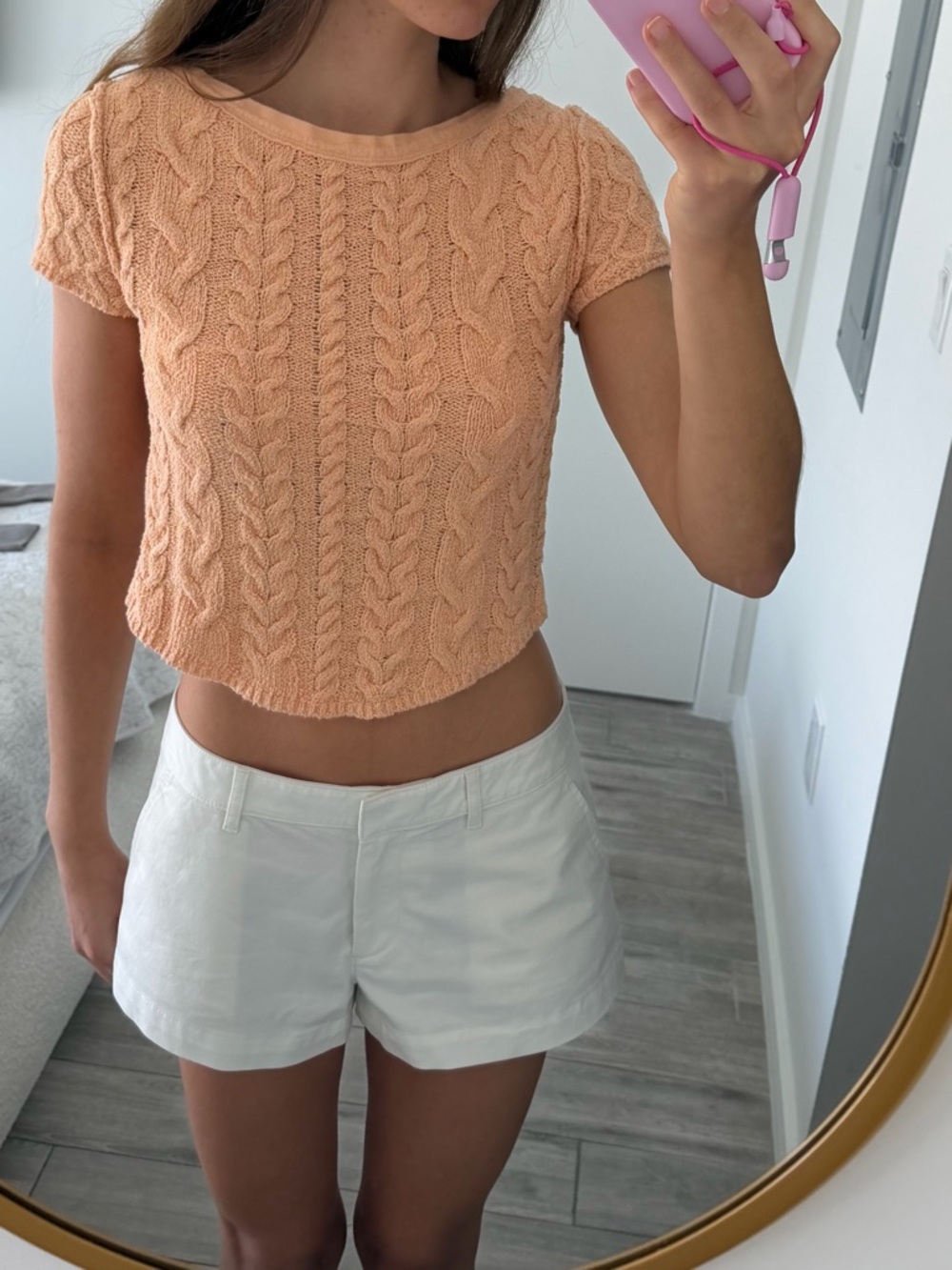 Free People Cable Knit Short Sleeve Sweater